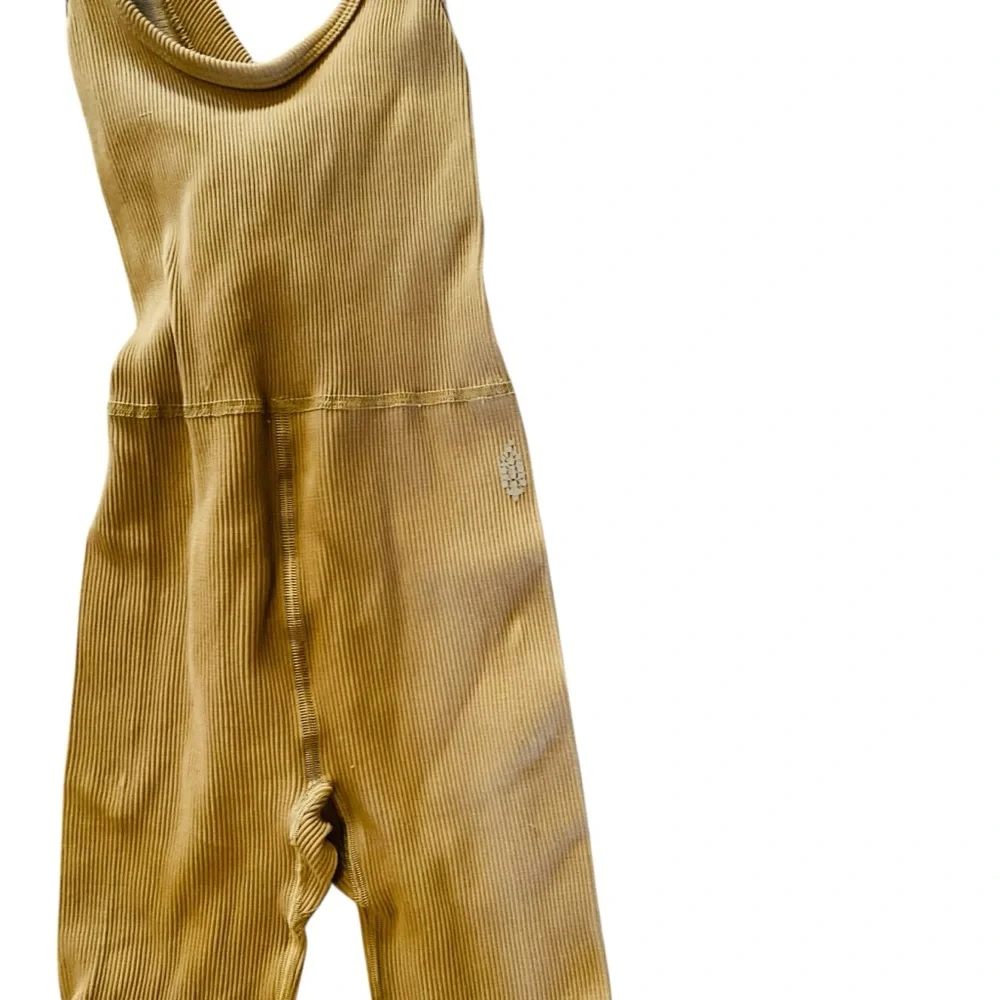 Free People Movement Free Throw Ribbed Onesie Jumpsuit in Mushroom Tan XS